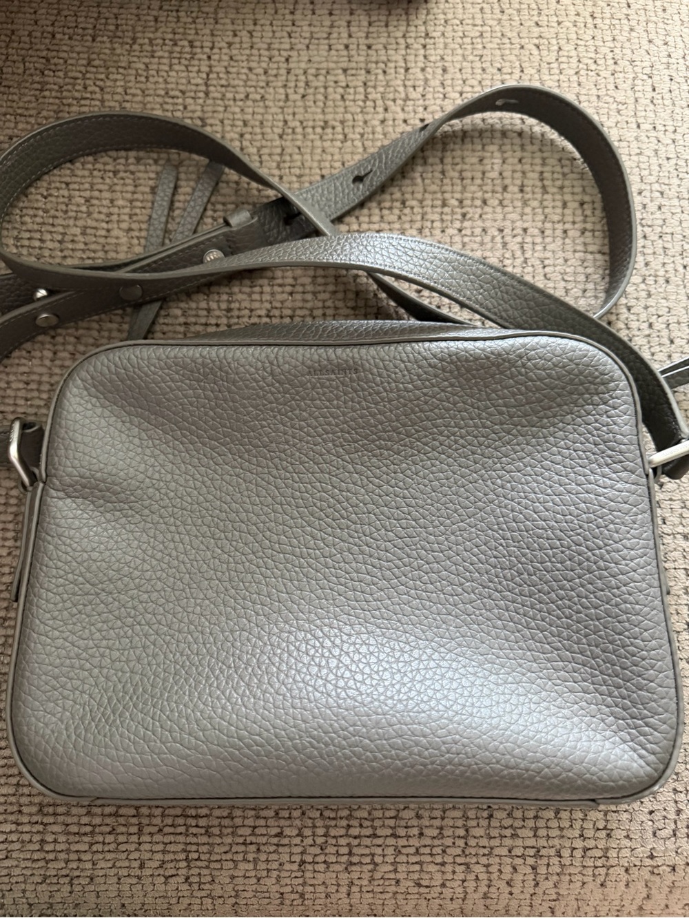 AllSaints Pebbled Leather Square Crossbody Bag with Silver Hardware